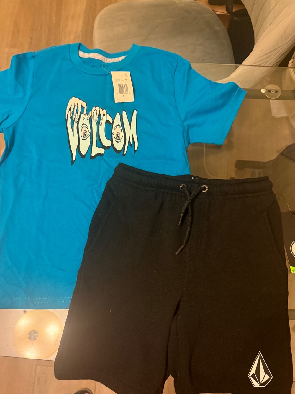 Volcom Black Drawstring Kids Shorts with White Stone Logo
